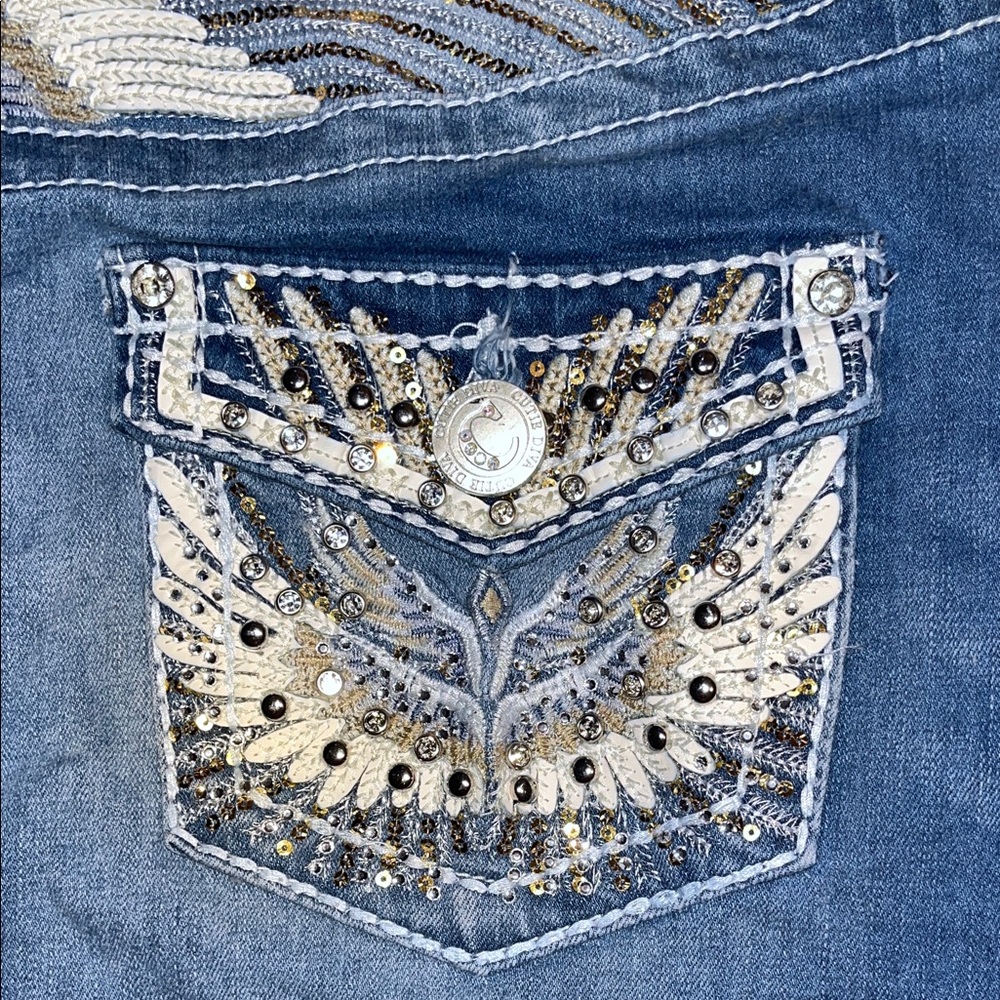 Denim Blue Skirt with Embellished Pockets - Picture 4 of 6